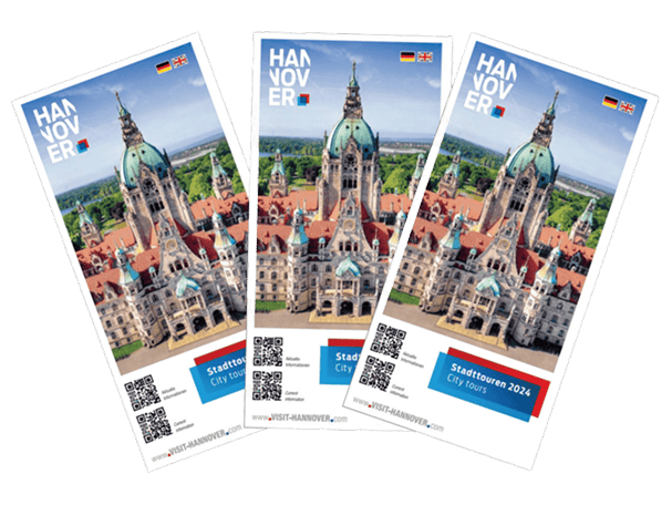 Hannover Stadtführung Flyer mit Dom im Hintergrund, Tourismus, Sehenswürdigkeiten, Niedersachsen.